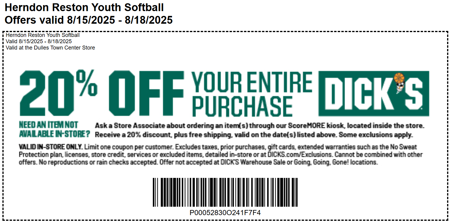 HRYS Weekend @ Dick's (Dulles)